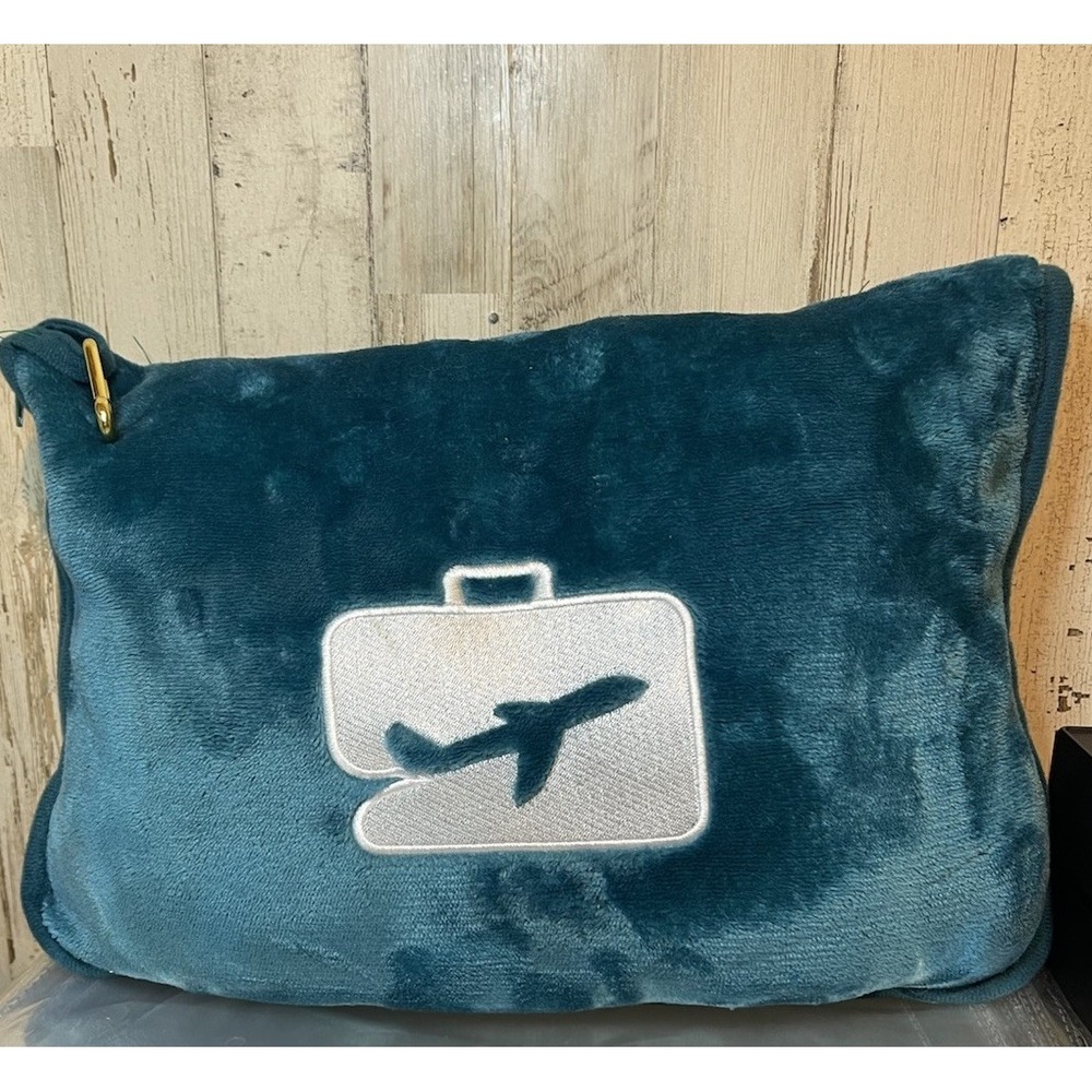 Ever Snug 2n1 Travel Blanket And Pillow Set Teal Plush Slips Over Luggage 66x78